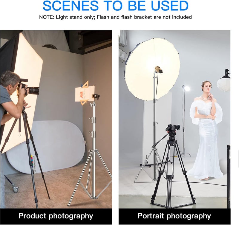 SUPON Stainless Steel Light Stand 110" /2.8m, Spring Cushioned Heavy Duty Tripod Stand with 1/4-inch to 3/8-inch Universal Adapter for Studio Monolight Softbox Reflector Photography Portrait Video - Image 5