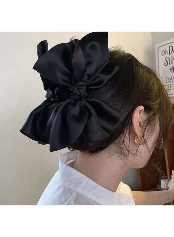 Wiwpar Large Chiffon Claw Clip Hair Bow Big Bows Hair Claw Clips Jaw Barrettes Black Fabric Ribbon Bow Nonslip Medium Strong Hold Hair Jaw Clips For Women Girls Thin Thick Curly Hair - Image 3