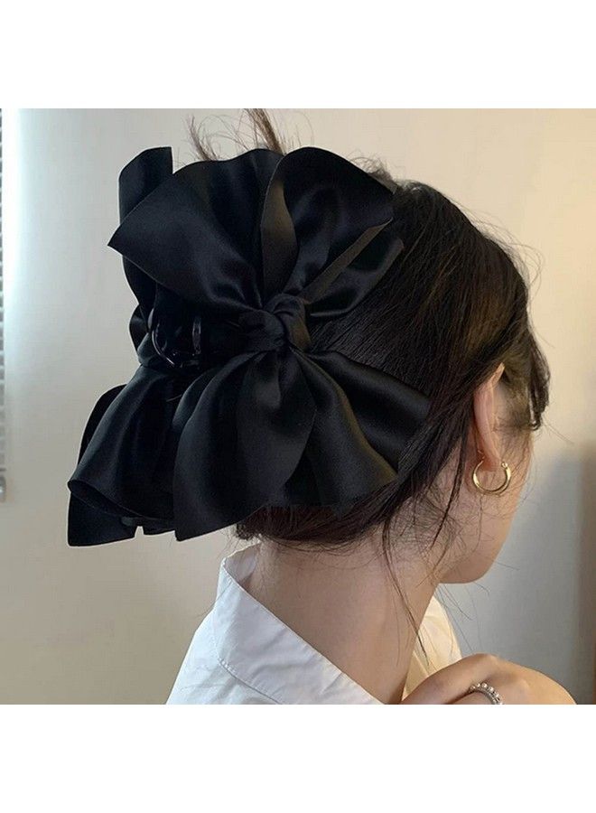 Wiwpar Large Chiffon Claw Clip Hair Bow Big Bows Hair Claw Clips Jaw Barrettes Black Fabric Ribbon Bow Nonslip Medium Strong Hold Hair Jaw Clips For Women Girls Thin Thick Curly Hair - Image 4