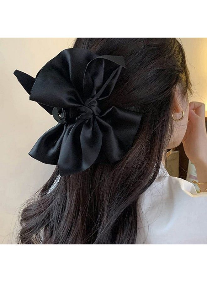 Wiwpar Large Chiffon Claw Clip Hair Bow Big Bows Hair Claw Clips Jaw Barrettes Black Fabric Ribbon Bow Nonslip Medium Strong Hold Hair Jaw Clips For Women Girls Thin Thick Curly Hair - Image 1