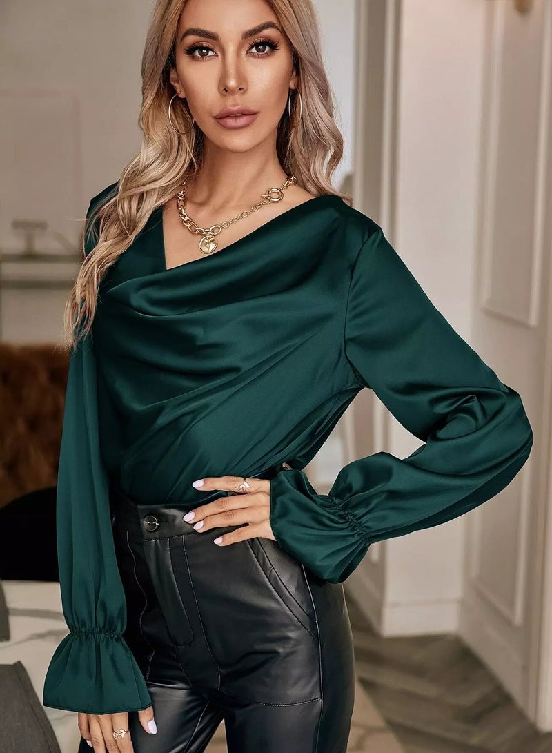 Satin Cowl Neck Flounce Sleeve Blouse  - Image 4