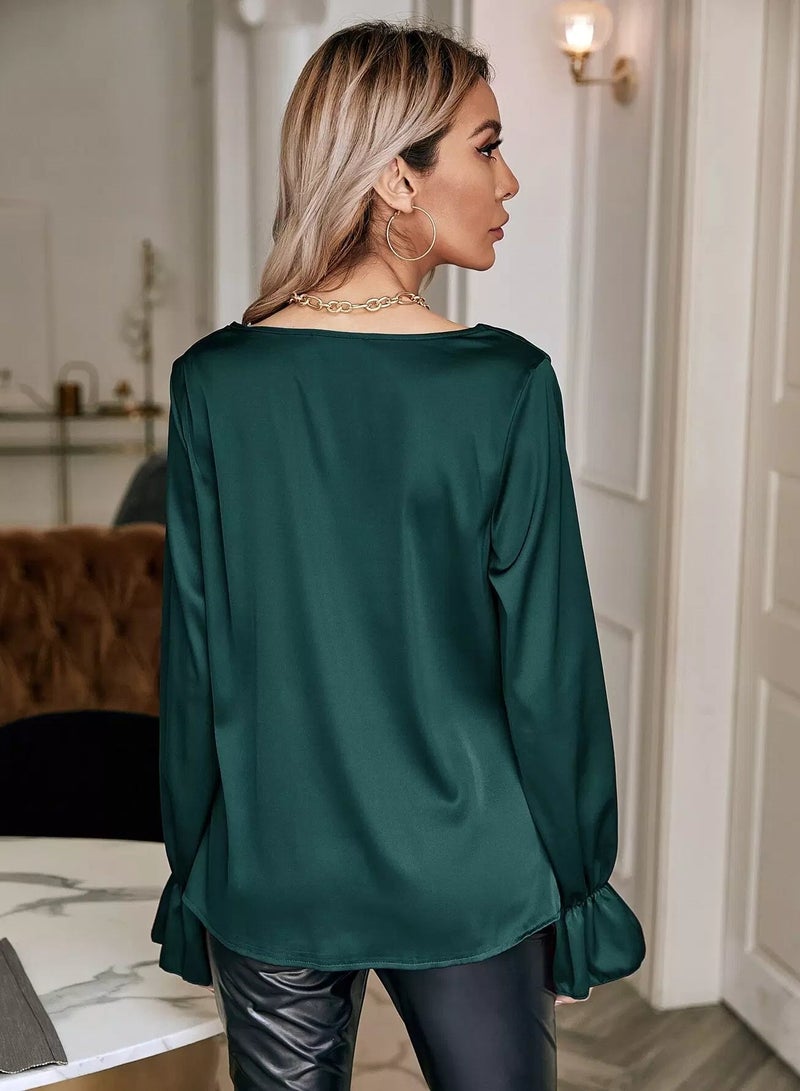 Satin Cowl Neck Flounce Sleeve Blouse  - Image 2