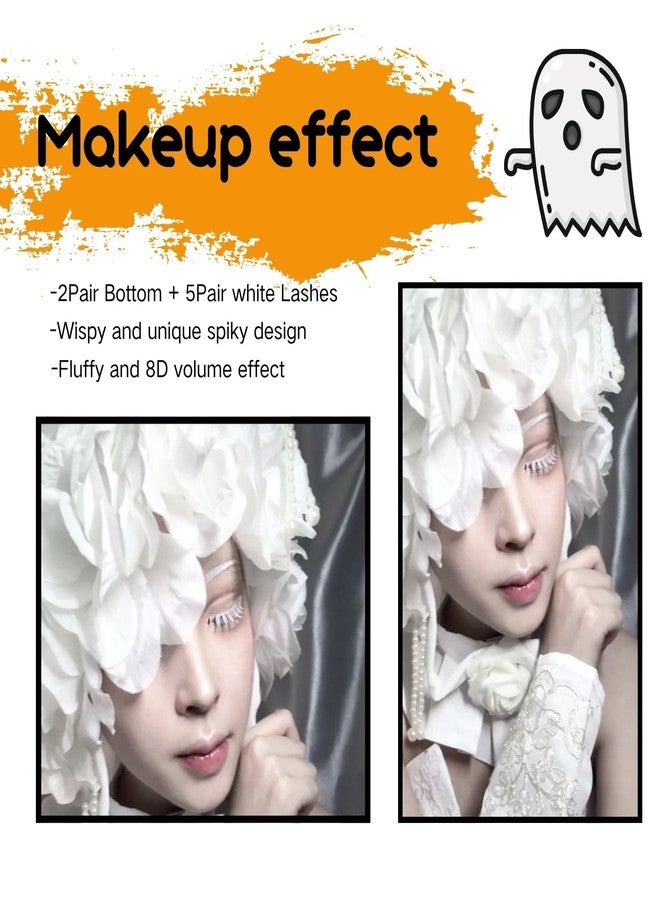 AUGENLI White Lashes with Spikes & Bottom - 16mm Spiky Manga Eyelashes Halloween Gojo Cosplay Eye Look lashes for Anime Makeup, 7 Pair - Image 5