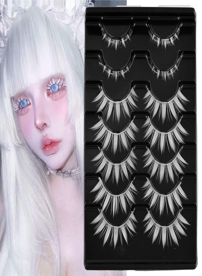 AUGENLI White Lashes with Spikes & Bottom - 16mm Spiky Manga Eyelashes Halloween Gojo Cosplay Eye Look lashes for Anime Makeup, 7 Pair - Image 1