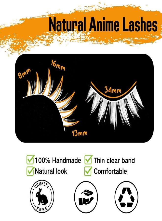 AUGENLI White Lashes with Spikes & Bottom - 16mm Spiky Manga Eyelashes Halloween Gojo Cosplay Eye Look lashes for Anime Makeup, 7 Pair - Image 3