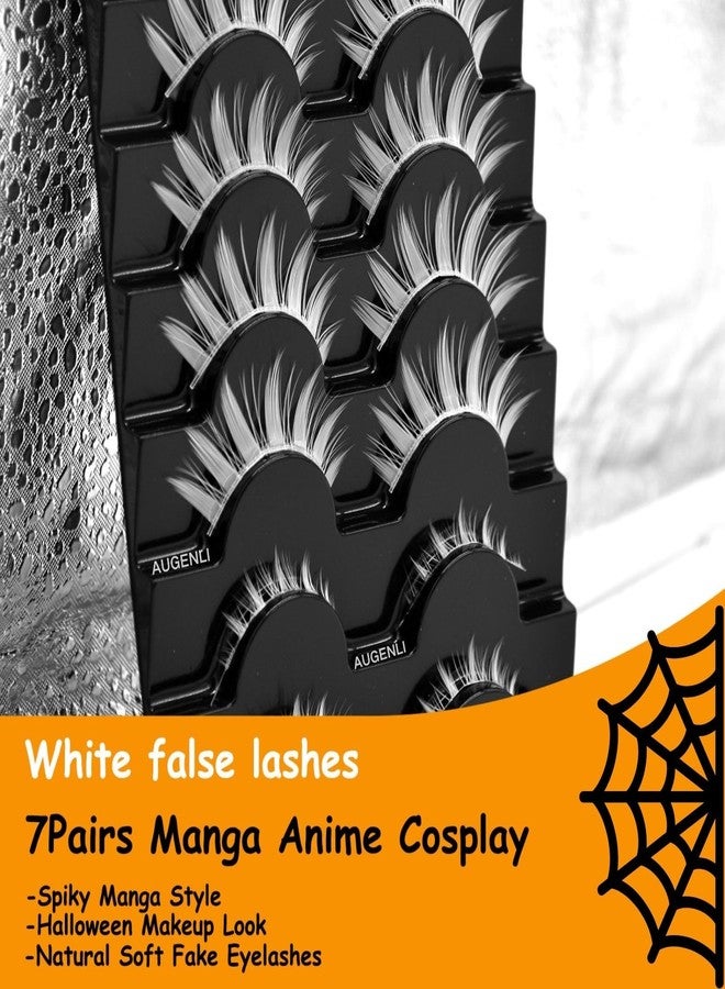 AUGENLI White Lashes with Spikes & Bottom - 16mm Spiky Manga Eyelashes Halloween Gojo Cosplay Eye Look lashes for Anime Makeup, 7 Pair - Image 2