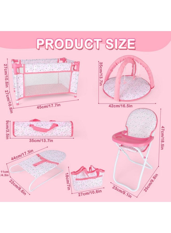deAO Baby Doll Accessories Baby Doll Playset Doll High Chair Baby Doll Crib Bed Play Mat Storage Bag Handbag Wing - 6 in 1 Pink Dolls Playset with Furniture Toys for 12-14’’ Dolls - Image 5