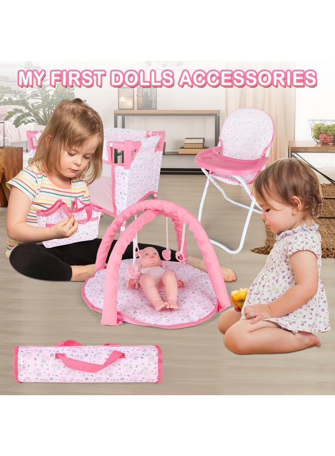 deAO Baby Doll Accessories Baby Doll Playset Doll High Chair Baby Doll Crib Bed Play Mat Storage Bag Handbag Wing - 6 in 1 Pink Dolls Playset with Furniture Toys for 12-14’’ Dolls - Image 4