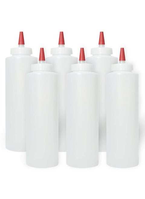 Pinnacle Mercantile Plastic Squeeze Condiment Bottles with Red Tip Cap 16-ounce Set of 6 Wide Mouth