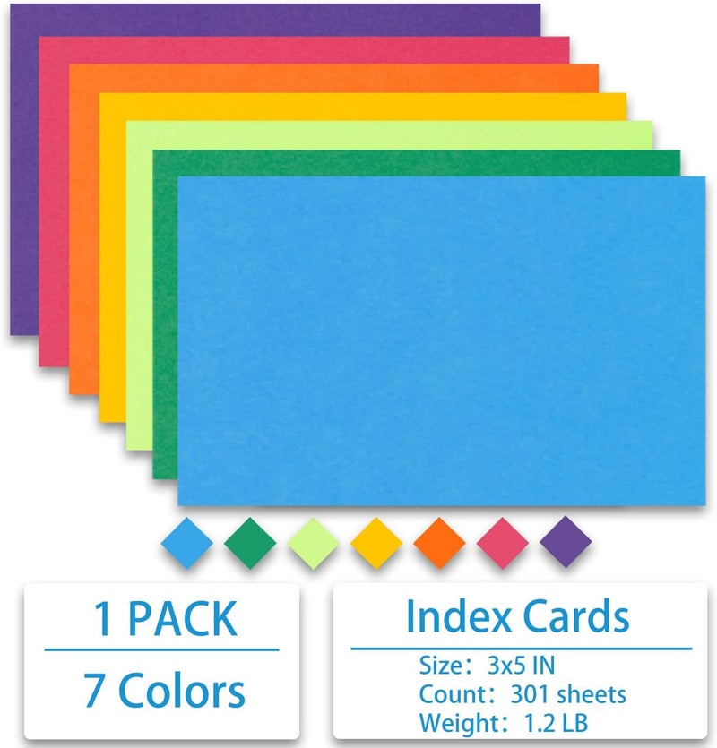 Magecubiku Index Cards 301-Count 3x5 Inch,178GSM Heavyweight Set of 7 Colors Paper Multicolor Study Cards (Rainbow) - Image 3
