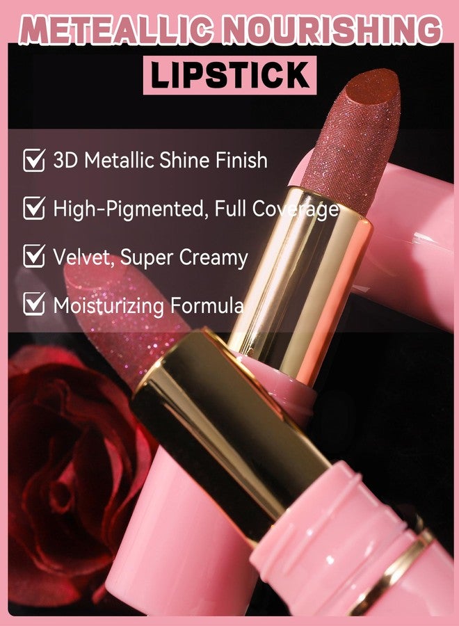 LYSdefeu Diamond Glitter Matte Lipstick,Rose Brown Metallic Shimmer Lip Gloss Lip Tint Stain,Longlasting Waterproof Non-Stick Lip Color,Full Coverage Lipgloss,Mother's Day Lip Makeup Gift for Women Girl-06 - Image 5