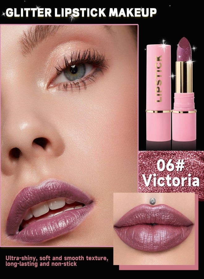 LYSdefeu Diamond Glitter Matte Lipstick,Rose Brown Metallic Shimmer Lip Gloss Lip Tint Stain,Longlasting Waterproof Non-Stick Lip Color,Full Coverage Lipgloss,Mother's Day Lip Makeup Gift for Women Girl-06 - Image 2