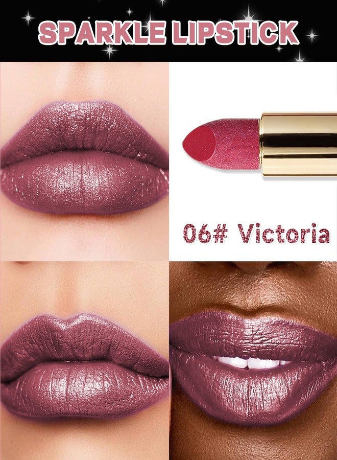 LYSdefeu Diamond Glitter Matte Lipstick,Rose Brown Metallic Shimmer Lip Gloss Lip Tint Stain,Longlasting Waterproof Non-Stick Lip Color,Full Coverage Lipgloss,Mother's Day Lip Makeup Gift for Women Girl-06 - Image 3