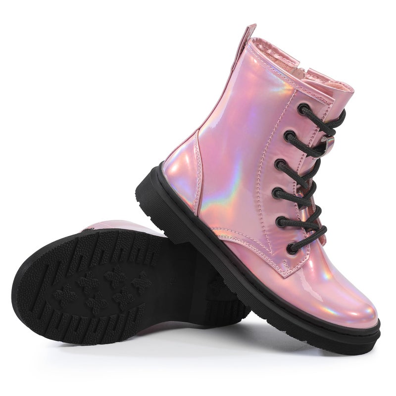 shoeslocker Girls Ankle Boots with Side Zipper & Lace Up â€“ Stylish Comfort Shoes with Glitter for Toddlers Little Kids & Big Kids pink 10 - Image 5
