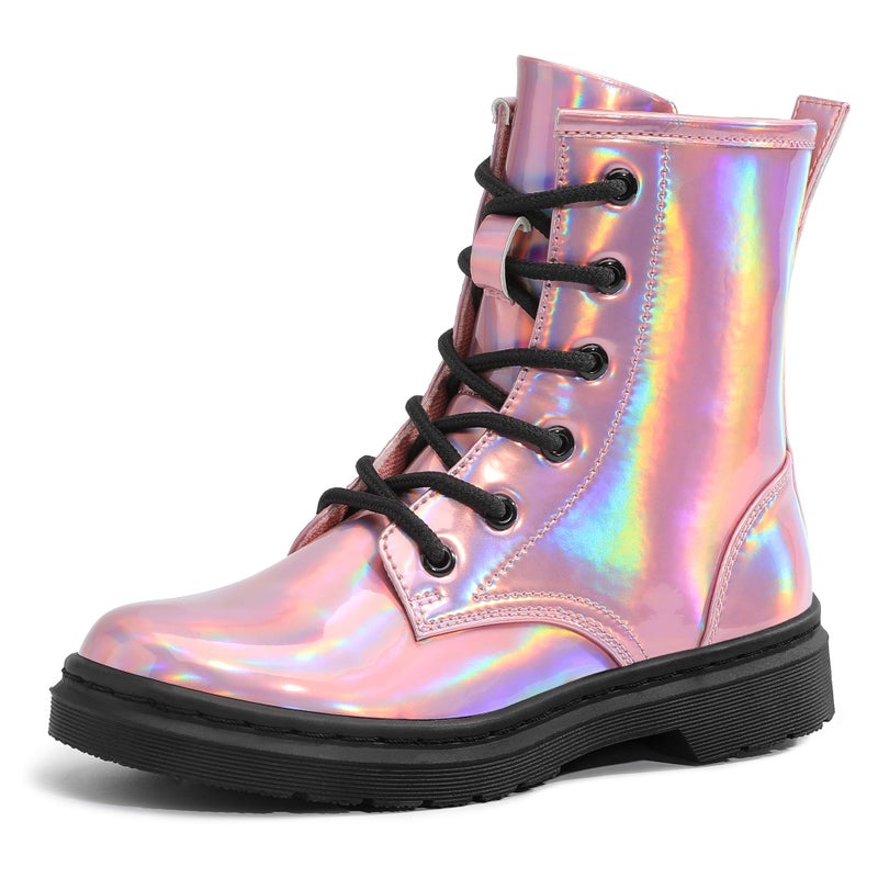 shoeslocker Girls Ankle Boots with Side Zipper & Lace Up â€“ Stylish Comfort Shoes with Glitter for Toddlers Little Kids & Big Kids pink 10 - Image 1