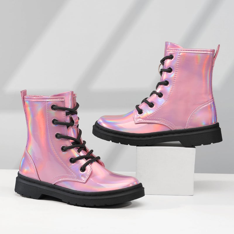shoeslocker Girls Ankle Boots with Side Zipper & Lace Up â€“ Stylish Comfort Shoes with Glitter for Toddlers Little Kids & Big Kids pink 10 - Image 4