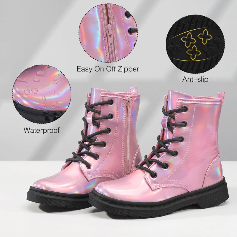 shoeslocker Girls Ankle Boots with Side Zipper & Lace Up â€“ Stylish Comfort Shoes with Glitter for Toddlers Little Kids & Big Kids pink 10 - Image 3