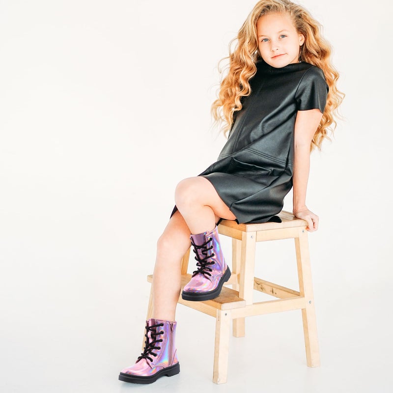 shoeslocker Girls Ankle Boots with Side Zipper & Lace Up â€“ Stylish Comfort Shoes with Glitter for Toddlers Little Kids & Big Kids pink 10 - Image 2