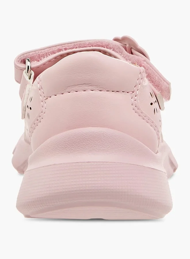 Barefeet Girls Laser Cut Detail Mary Jane Shoes with Hook and Loop Closure
