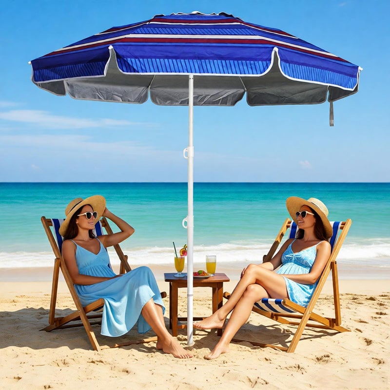 LOTTAFUN 6ft Beach Umbrella - Heavy Duty Wind Resistant UV 50+ Portable Sun Shade with Sand Anchor & Carry Bag, Outdoor Folding Umbrella for Beach, Pool, Patio, Garden (Blue color strip) - Image 5