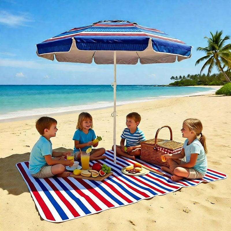 LOTTAFUN 6ft Beach Umbrella - Heavy Duty Wind Resistant UV 50+ Portable Sun Shade with Sand Anchor & Carry Bag, Outdoor Folding Umbrella for Beach, Pool, Patio, Garden (Blue color strip) - Image 4