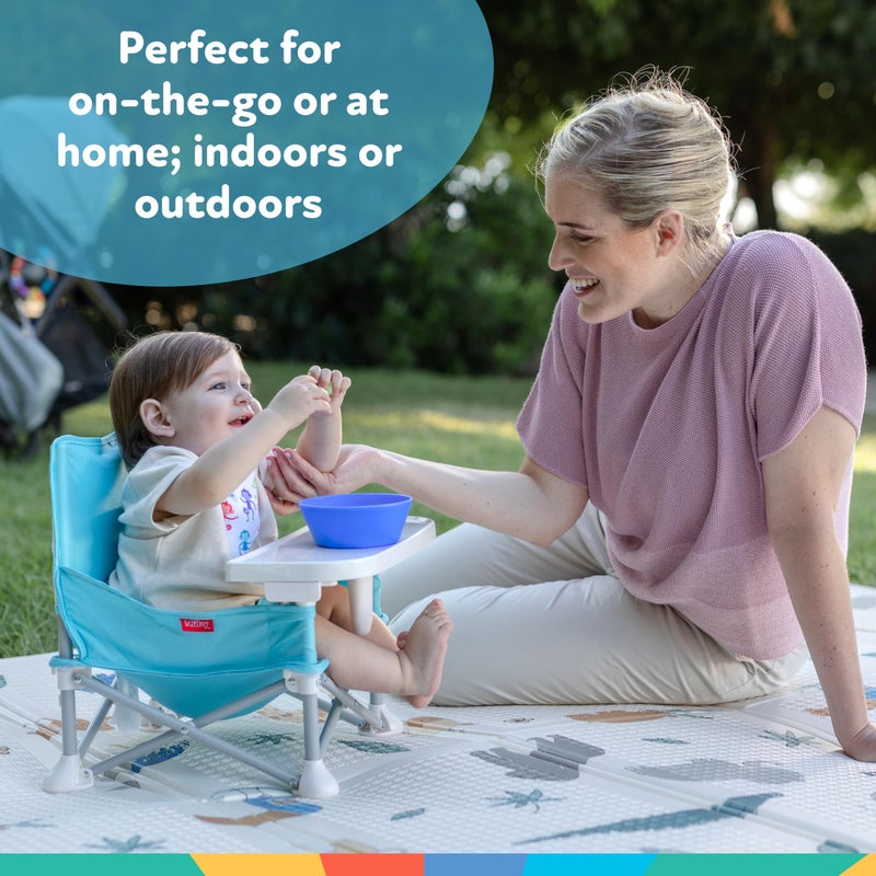 Nuby Pop-Up Booster Seat with Removable Tray - 6+ Months - Portable Booster Seat for Floor for Indoor/Outdoor Use - 3-Point Safety Adjustable Straps - Summer Travel Essentials - Safari - Image 3