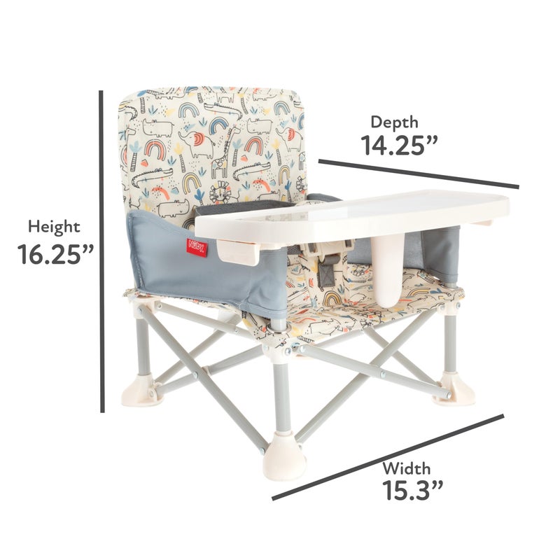 Nuby Pop-Up Booster Seat with Removable Tray - 6+ Months - Portable Booster Seat for Floor for Indoor/Outdoor Use - 3-Point Safety Adjustable Straps - Summer Travel Essentials - Safari - Image 4