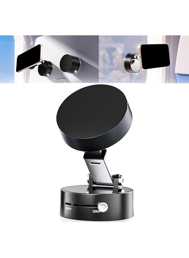 S-TOP Vacuum Suction Magnetic Car Phone Holder, 360° Rotatable & Folding Phone Mount with Strong Grip, Hands-Free Use in Car, Gym, Home, for Magsafe Phones & Android (Black, Includes 2 Magnet Rings) - Image 1