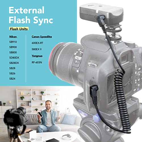 Foto&Tech Male to Male M-M Flash PC Sync Cable Cord 12-Inch Coiled Cord with Screw Lock Compatible with Nikon, Canon, and Most DSLR Cameras Flash Trigger (Male to Male Flash PC Sync Cable) - Image 5