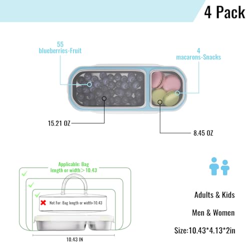 Bakpoco Stainless Steel Snack Containers, 4 Pack 2 Compartment Metal Snack Lunch Box Containers with Lid, Reusable Food Storage Container, Leak Proof, Grab and Go - Image 2