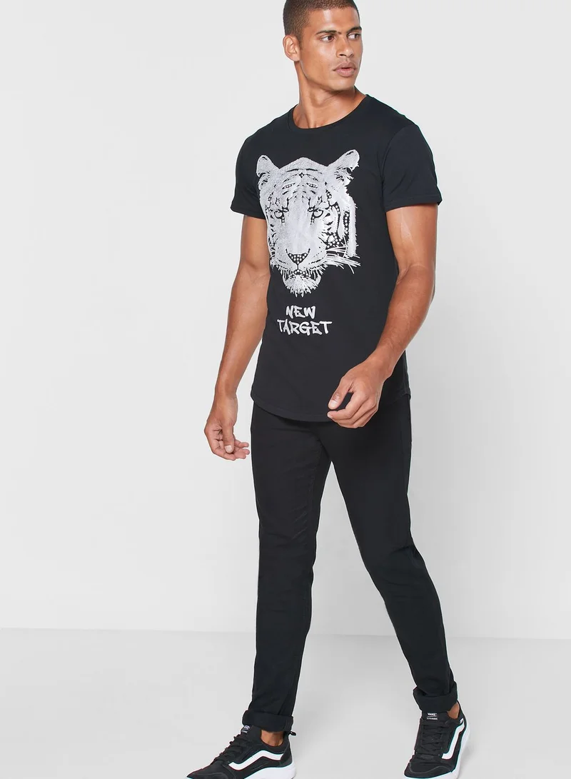 Seventy Five Tiger Print Crew Neck T-Shirt