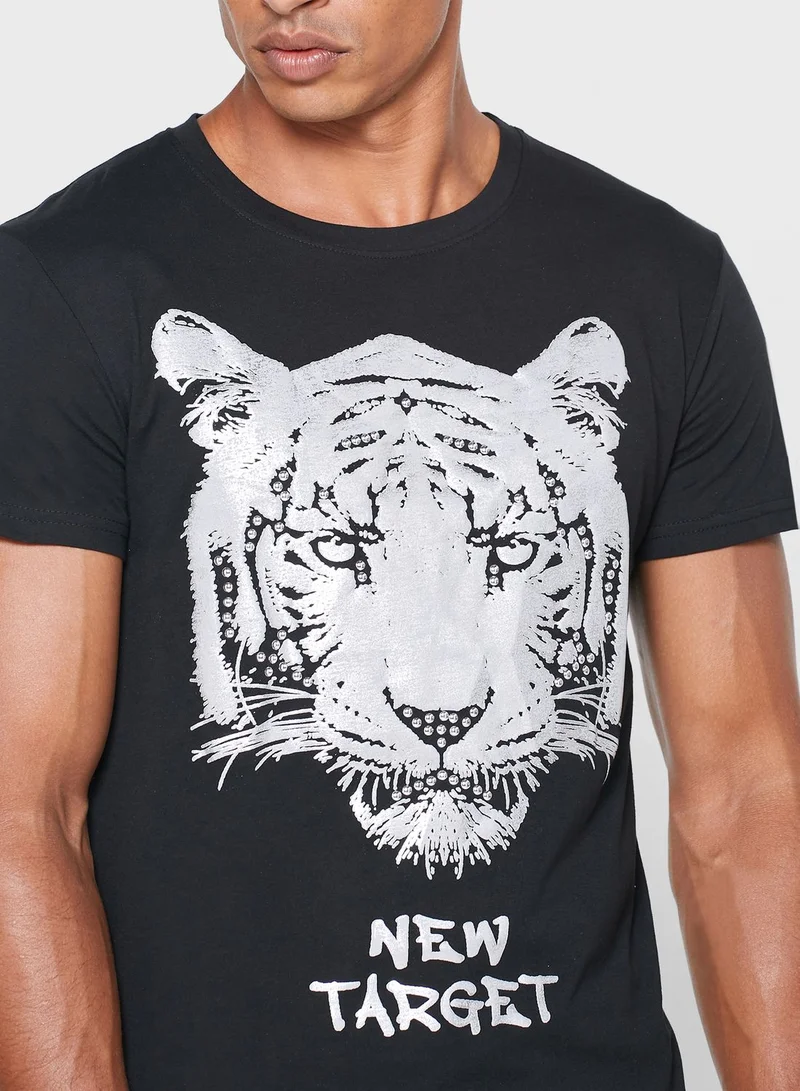 Seventy Five Tiger Print Crew Neck T-Shirt