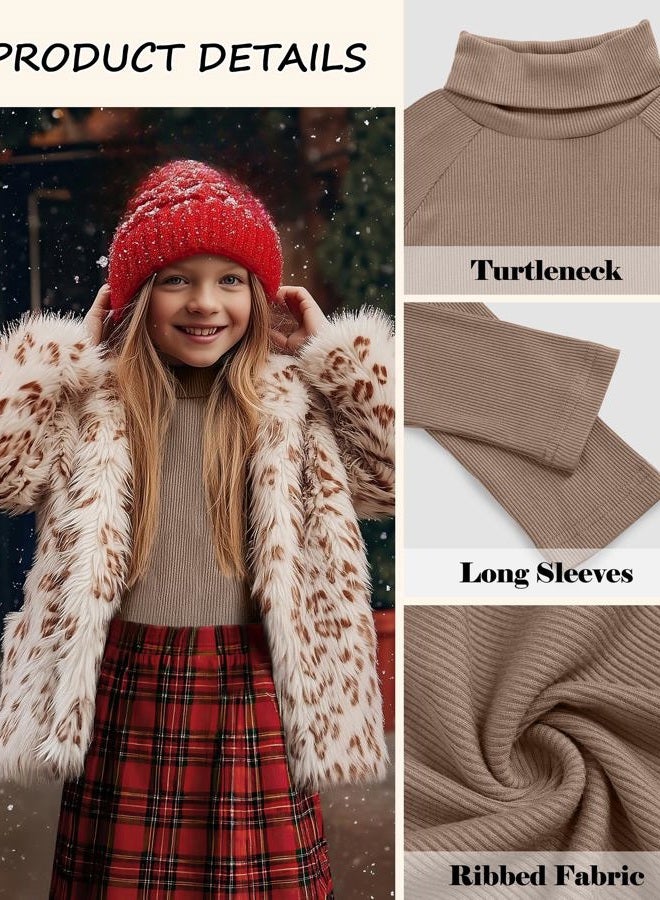 LessonZoo 3 Pack Girls Turtleneck Long Sleeve Shirts Ribbed Knit Cotton Layer Tops Slim Fit Casual Undershirts 5-14 Years, Black, Mocha, Cream, 11-12 Years - Image 5