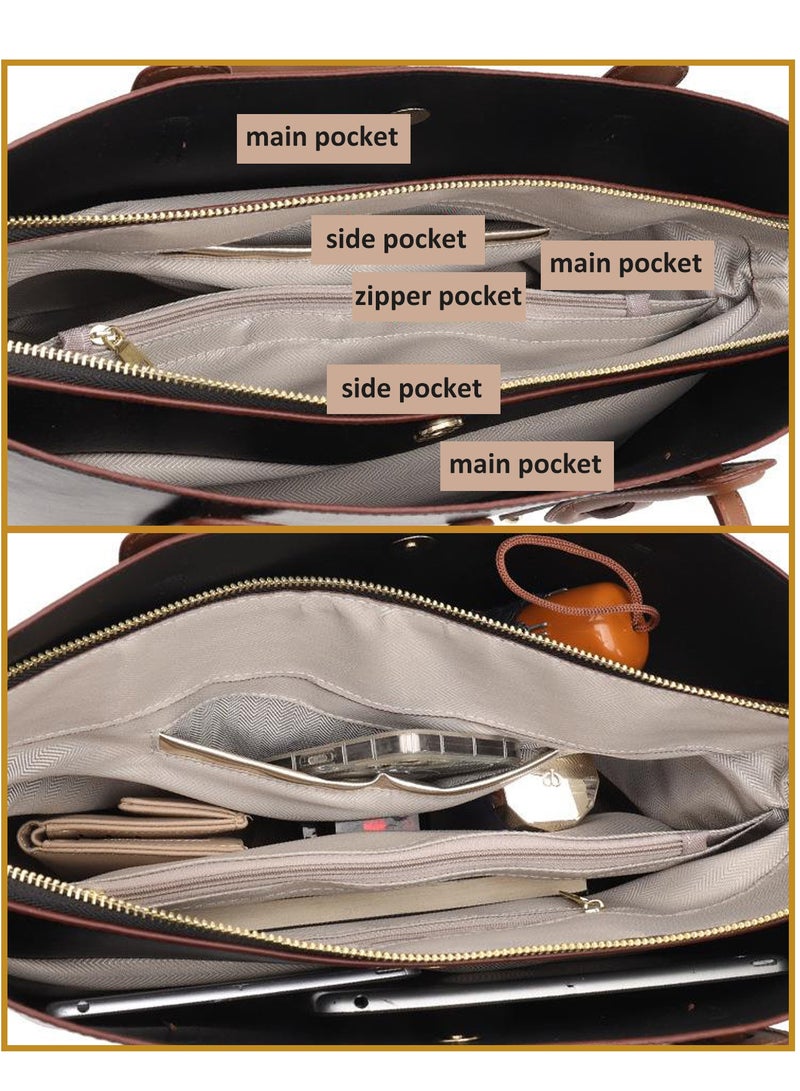 Women's Tote Bag Handbag Shoulder Bag, Large Capacity Fashionable PU Tote Bag with Zipperfor Ladies Girls  - Image 4