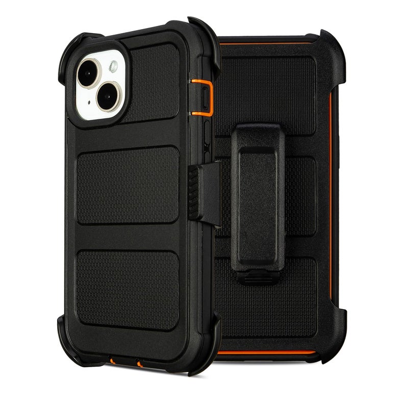 Saiboro for Defender Phone Case iPhone 13 Case with Belt Clip, for Shockproof iPhone 13 Case Heavy Duty Rugged, 2 Layers of Sturdy for iPhone13 Cases, Military-Grade Cover for iPhone13Case Black & Orange - Image 1
