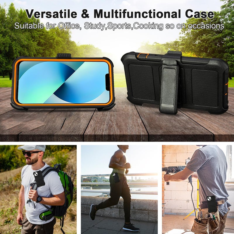 Saiboro for Defender Phone Case iPhone 13 Case with Belt Clip, for Shockproof iPhone 13 Case Heavy Duty Rugged, 2 Layers of Sturdy for iPhone13 Cases, Military-Grade Cover for iPhone13Case Black & Orange - Image 5