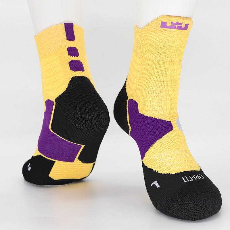 Kids High-Top Basketball Socks Elite Cotton James Yellow  - Image 1