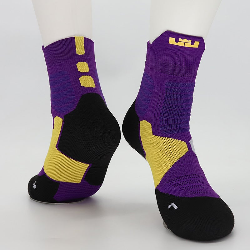 Kids High-Top Basketball Socks Elite Cotton James Yellow  - Image 2