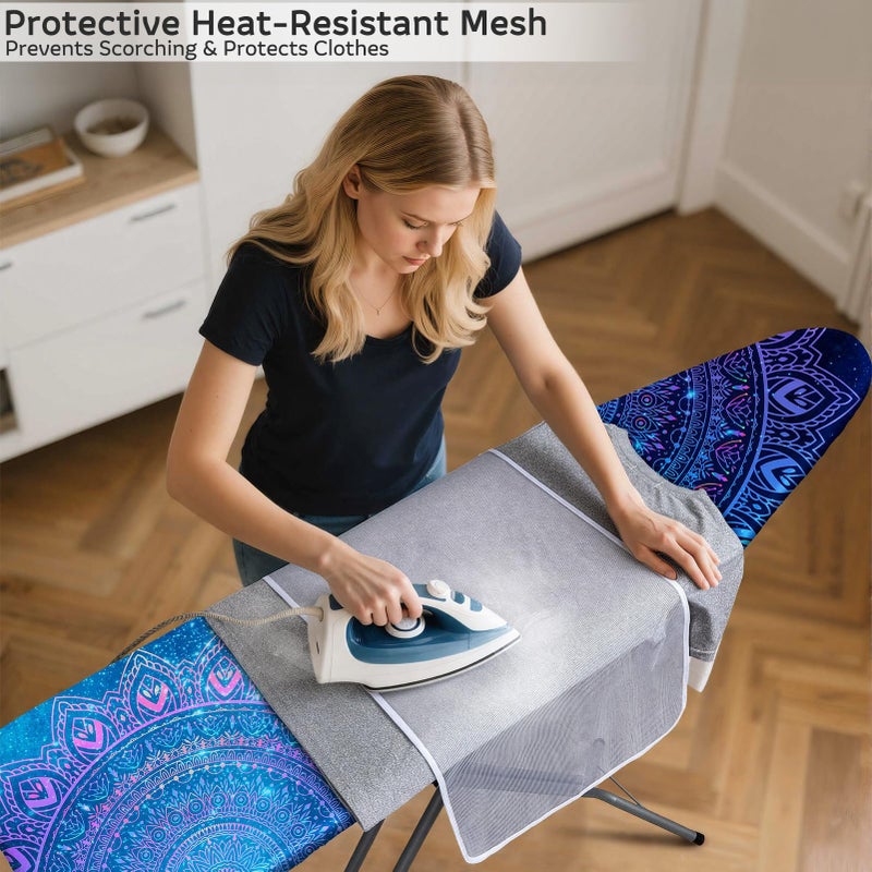 FIOBEE Ironing Board Cover and Pad Extra Thick Iron Board Pad with Heat-Resistant Mesh Padded Iron Board Covers Adjustable Buckle & Elastic Edges for 15x54 Standard Size Ironing Board, Blue Mandala - Image 5