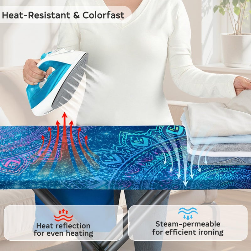 FIOBEE Ironing Board Cover and Pad Extra Thick Iron Board Pad with Heat-Resistant Mesh Padded Iron Board Covers Adjustable Buckle & Elastic Edges for 15x54 Standard Size Ironing Board, Blue Mandala - Image 2