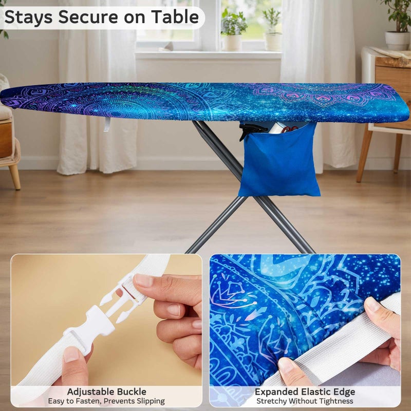 FIOBEE Ironing Board Cover and Pad Extra Thick Iron Board Pad with Heat-Resistant Mesh Padded Iron Board Covers Adjustable Buckle & Elastic Edges for 15x54 Standard Size Ironing Board, Blue Mandala - Image 4
