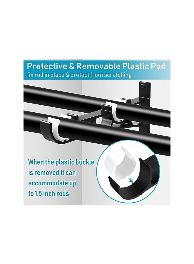 erorex Double Curtain Rod Bracket, Curtain Rod Brackets, Heavy Duty Curtain Rod Holder for 1Inch Curtain Rods, Curtain Rod Hooks for Wall Black Double Curtain Brackets Hook, Set of 3 Drape Rod Bracket  - Image 4