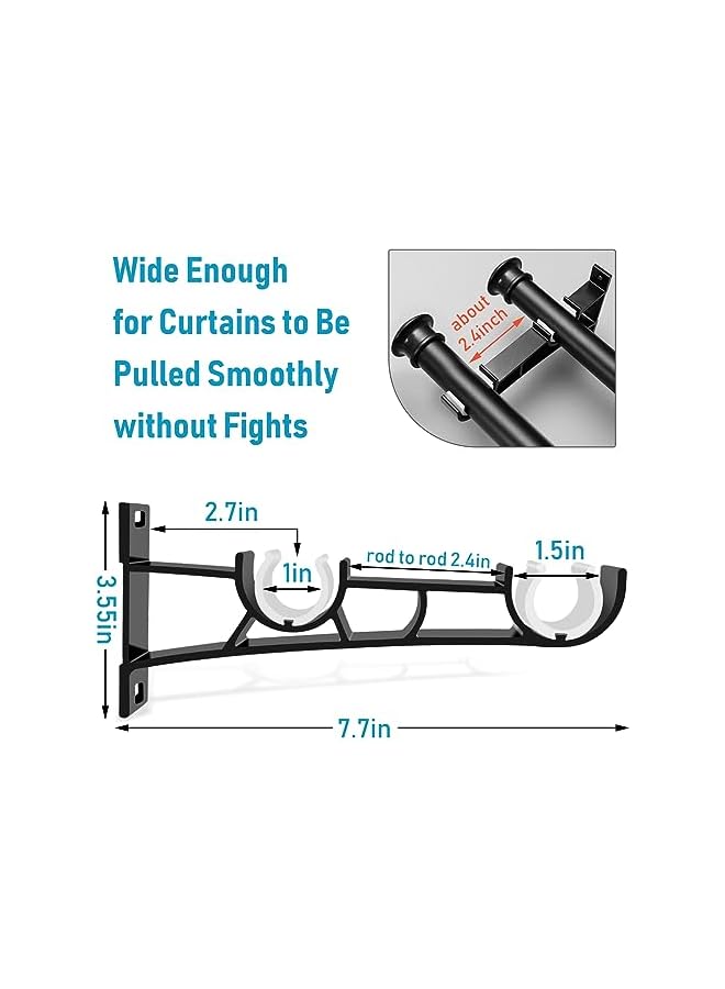 erorex Double Curtain Rod Bracket, Curtain Rod Brackets, Heavy Duty Curtain Rod Holder for 1Inch Curtain Rods, Curtain Rod Hooks for Wall Black Double Curtain Brackets Hook, Set of 3 Drape Rod Bracket  - Image 2