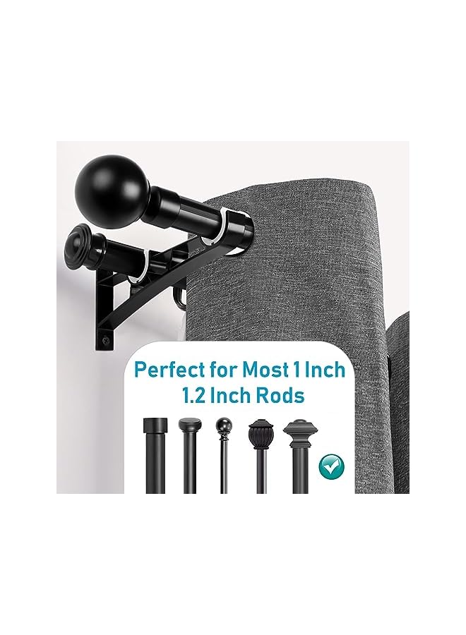 erorex Double Curtain Rod Bracket, Curtain Rod Brackets, Heavy Duty Curtain Rod Holder for 1Inch Curtain Rods, Curtain Rod Hooks for Wall Black Double Curtain Brackets Hook, Set of 3 Drape Rod Bracket  - Image 3