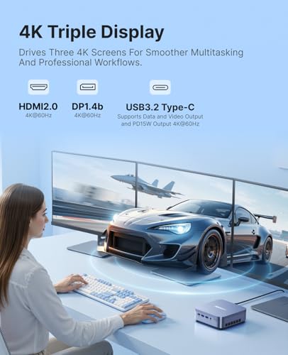 ACEMAGIC M5 Mini PC i7-14650HX(Beat i5,16C/24T,30MB Smart Cache,up to 5.2GHz), 32GB DDR4 1TB NVMe PCIe4.0 SSD Mini Computers, Pre-Installed Win11Pro BT5.2 WiFi6 Desktop, Support Triple 4K Display - Image 4
