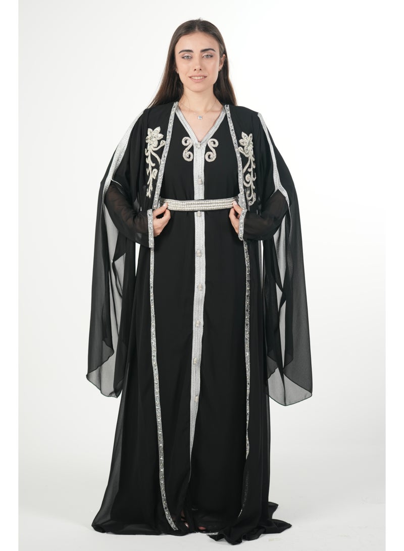 AL BENT AL SHARQIEH embroidered chiffon kaftan dress - Image 1