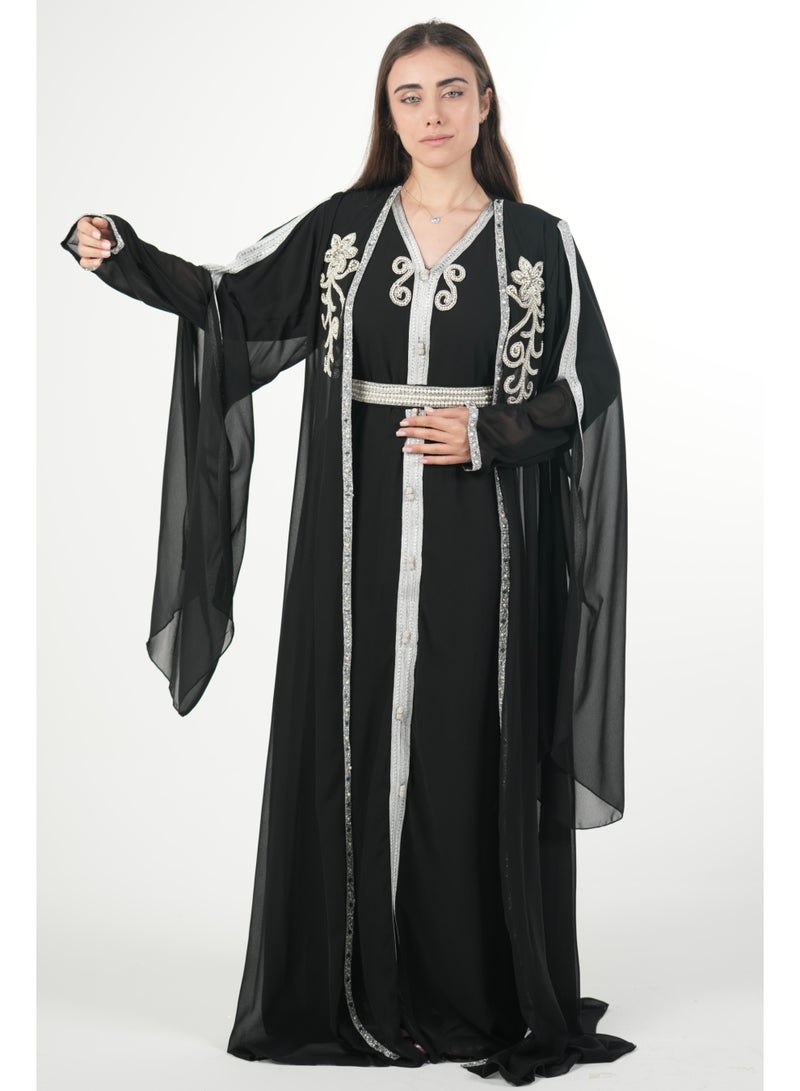 AL BENT AL SHARQIEH embroidered chiffon kaftan dress - Image 2