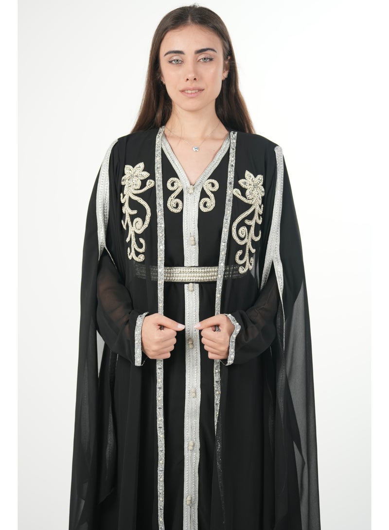 AL BENT AL SHARQIEH embroidered chiffon kaftan dress - Image 3