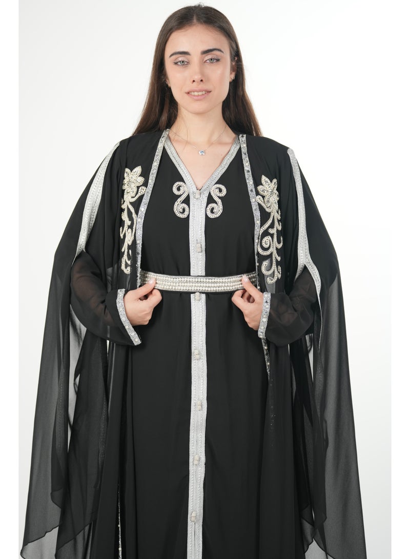 AL BENT AL SHARQIEH embroidered chiffon kaftan dress - Image 4