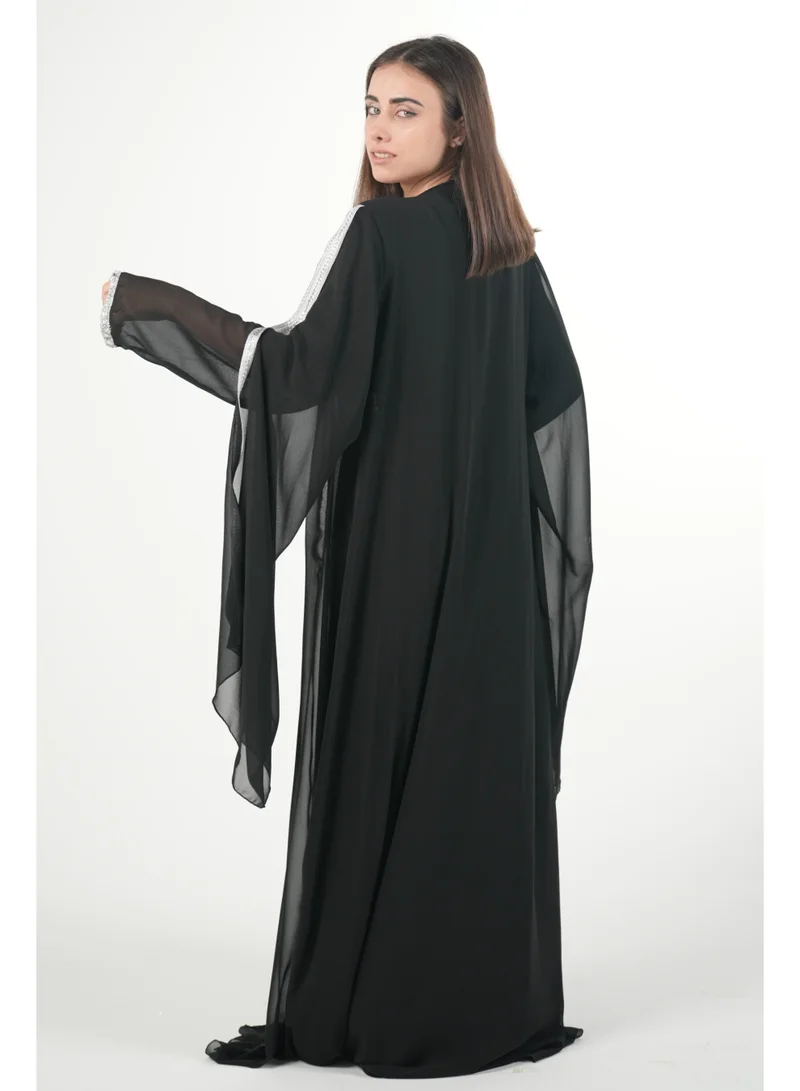 AL BENT AL SHARQIEH black embroidered chiffon kaftan dress for Women | Best Price UAE